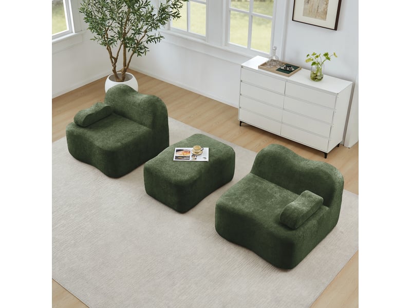  Canapé d'angle modulable ulevr 2 places avec ottomane en velours vert, 192 x 167 x 70 cm  - Conforama E