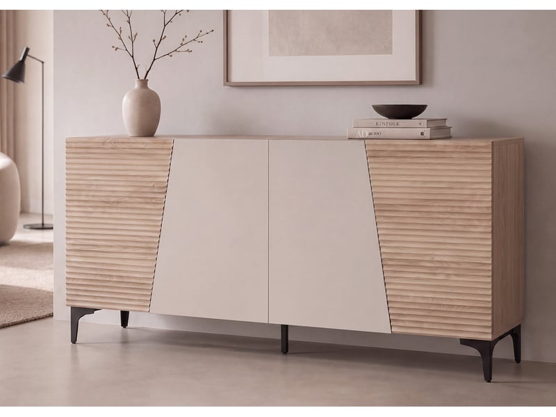 Buffet hwc-q83, commode, portes à structure 3d, compartiments de rangement, mdf mélaminé, 80 x 160 x 42 cm - aspect chêne - Conforama B