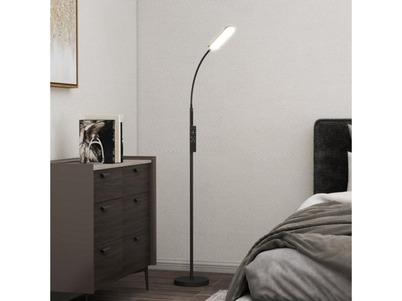 Lampadaire led dimmable, noir, col de cygne 360°, télécommande, tactile, minuterie et mémoire - Conforama C