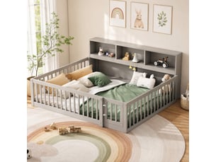 Lit avec rangement 140x200 cm MEUBLIV coloris gris