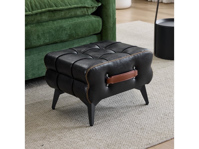  Repose-pieds portable en cuir noir avec pieds en métal. Repose-pieds multifonctionnel. Tabouret à langer universel pour salons et chambres. Style DE-9818-BK - Conforama B