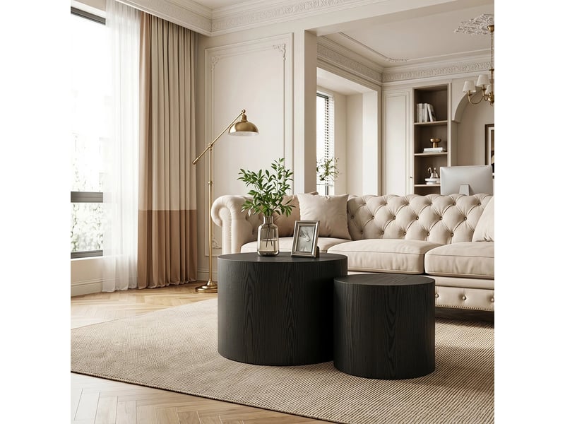  Tables basses gigognes rondes avec pieds antidérapants, lot de 2 en mdf, gain de place, pour salon, noir  - Conforama B