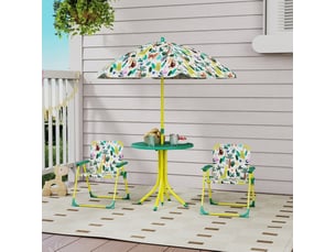 Salon de jardin enfant 4 pièces 49,5 cm vert en polyester, table, 2 chaises pliantes et parasol réglable