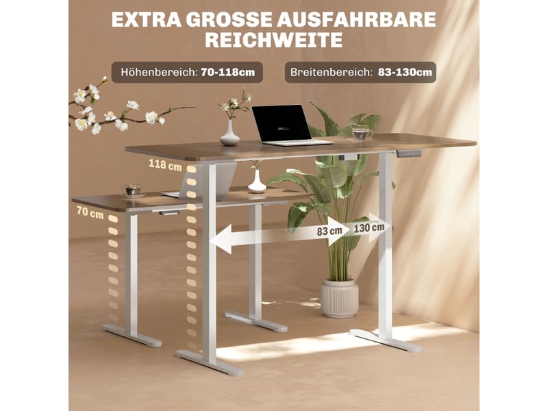  Piètement de bureau électrique réglable double moteur - lpospi - mémoire 3 positions, anticollision, acier blanc  - Conforama C