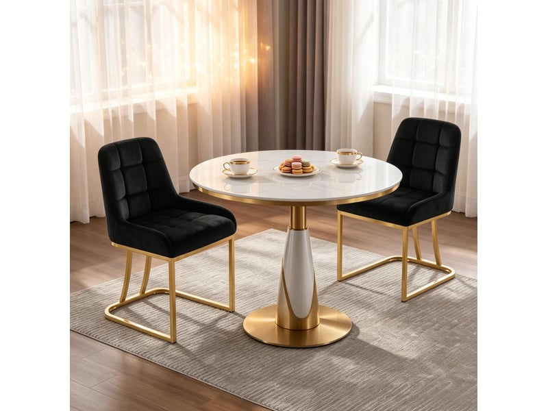 Chaise de salle à manger lot de 2 avec dossier ergonomique, patins réglables, en velours et métal noir et doré - Conforama B