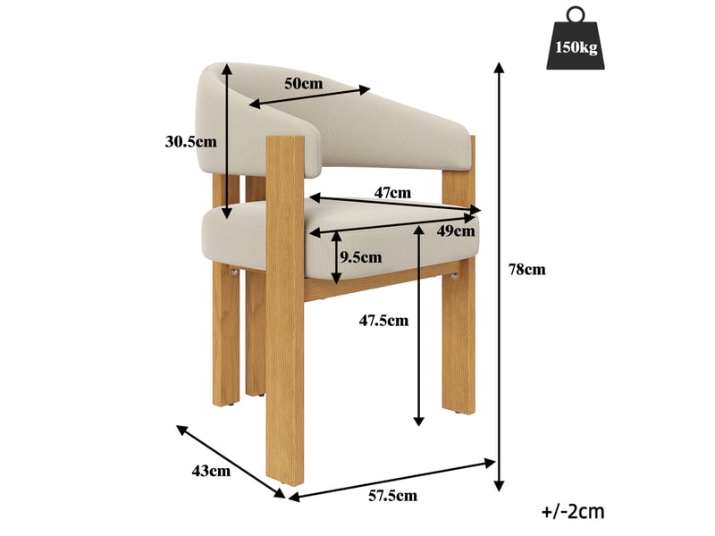  Lot de 4 chaises de salle à manger 49x47x78cm, beige et naturel, métal, effet bois, mobilier de cuisine, rembourrage épais  - Conforama C