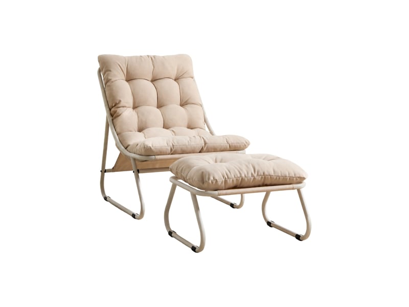 Fauteuil de jardin avec repose-pieds,65x78x86 cm,avec coussin,acier,beige - Conforama D