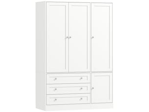 Armoire chambre penderie avec 4 portes, 3 tiroirs, 120 x 50 x 176,5 cm, barre de suspension et étagère réglable, blanc