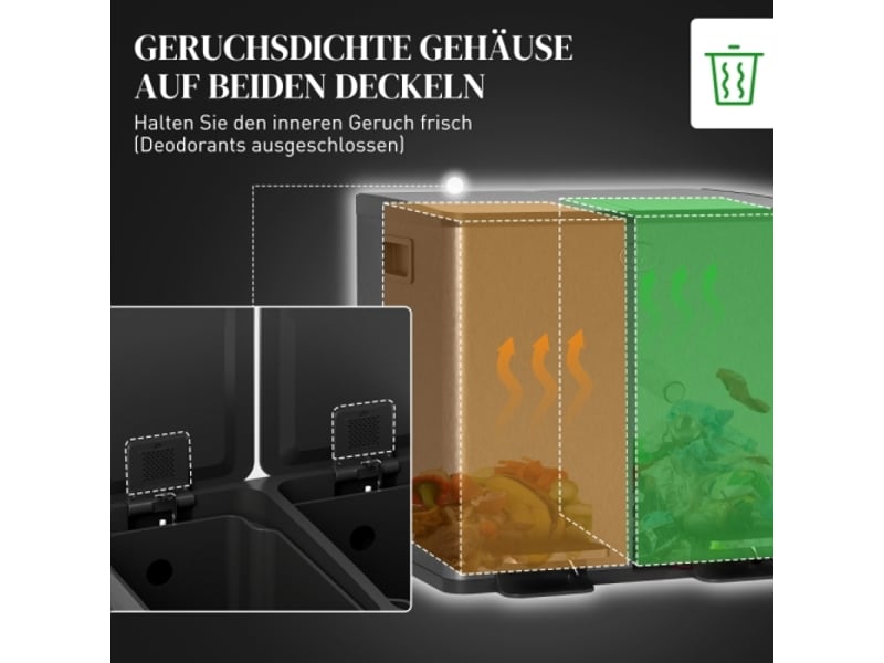  Poubelle double 2x15 l noire, ouverture à pédale, inox et plastique, facile à nettoyer  - Conforama E