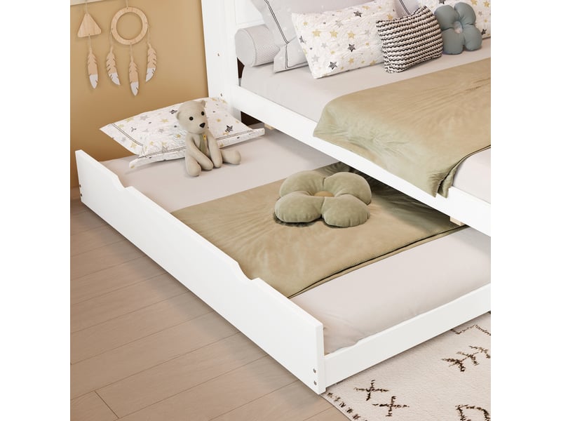 Lit gigogne 2 places avec lit d'appoint à roulettes, led réglable, 2 ports usb et rangements, 120×200 et 90×190 cm, sans matelas - Conforama E