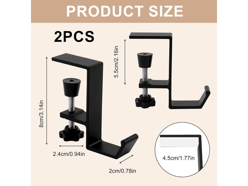  2pcs support pour casque, de casque, casque bureau, de bureau, réglable avec crochet de suspension, organisateur de bureau, noir  - Conforama B