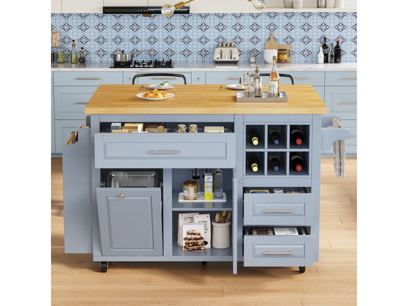  Desserte de cuisine,143x75x91 cm,avec plan de travail pliant,mdf,bleu  - Conforama B