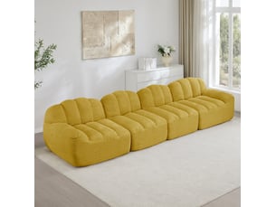 Canapé modulable 4 places en forme de coquillage jaune en fleece granulé