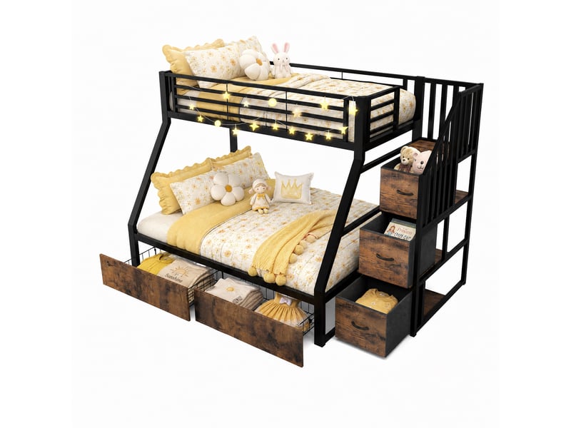 Lits superposés 90140 × 200 cm métal noir, escalier et 2 tiroirs sous le lit IKSETERA TRADING LTD - Conforama A