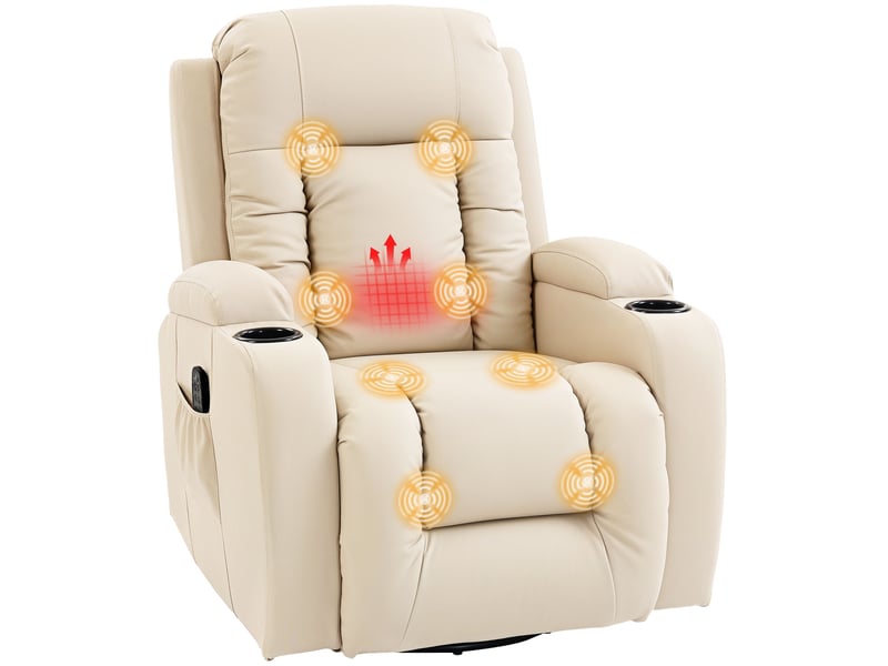  Fauteuil de relaxation massant et chauffant pivotant crème 82x99x103 cm  - Conforama A