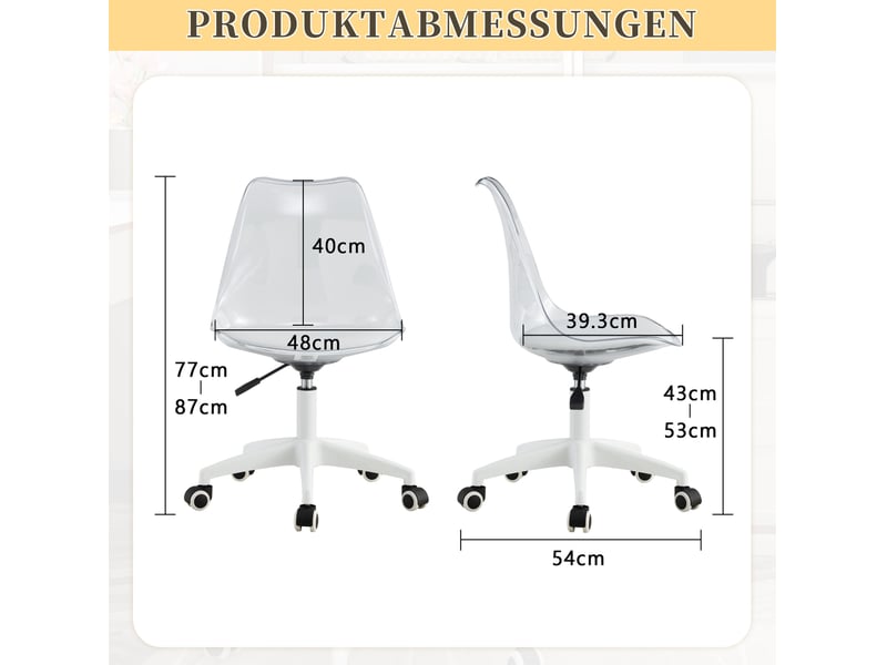 Chaise de bureau réglable à roulettes dossier transparent homvra - Conforama D