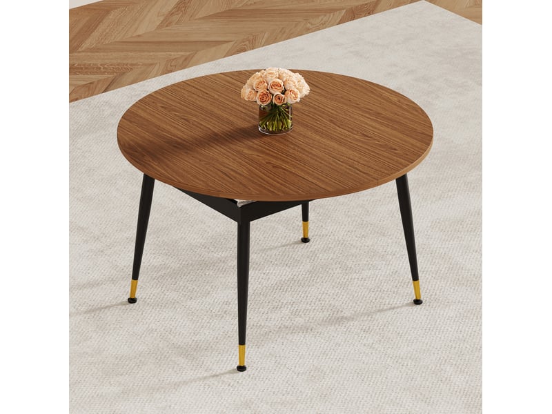 Table de salle à manger ovale avec plateau en mdf et piètement métal, finition noyer et noir pour cuisine et salle à manger  - Conforama D