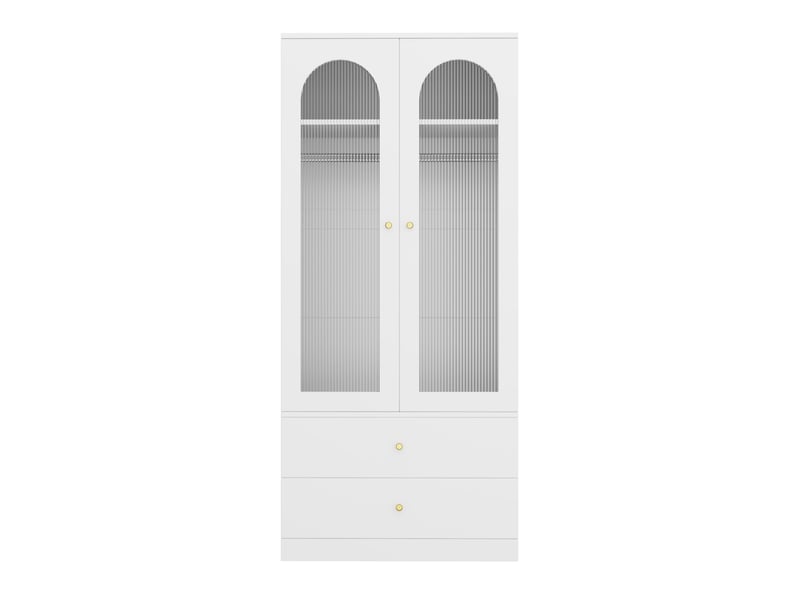  Armoire penderie 89,5 x 50,5 x 200 cm blanche en mdf et verre, 2 portes vitrées et 2 tiroirs pour chambre  - Conforama D