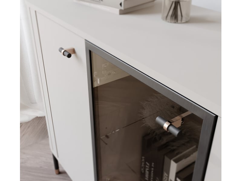 Commode salon avec vitrine et led sento - commode chambre - 190x40x81 cm - 3 portes - cachemire SENTO - Conforama C
