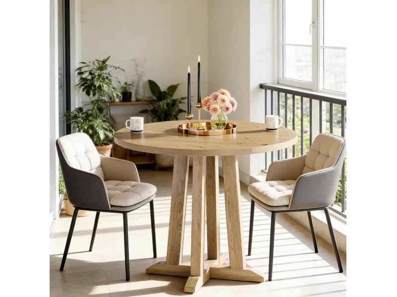  Table de salle à manger ronde pour 2 à 4 personnes, pieds réglables, style rustique en bois marron, diamètre 80 cm  - Conforama C