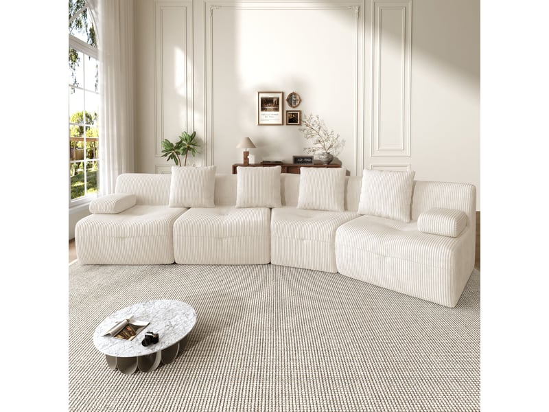  Canapé modulable 4 places 311 cm, 4 modules indépendants, tissu côtelé, sans montage, charge jusqu'à 400 kg,beige  - Conforama B