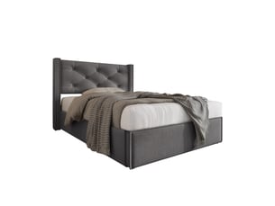 Lit coffre 90 x 200 cm, lit adulte avec rangement, rangement hydraulique, sommier à lattes inclus, tête de lit, coton, gris