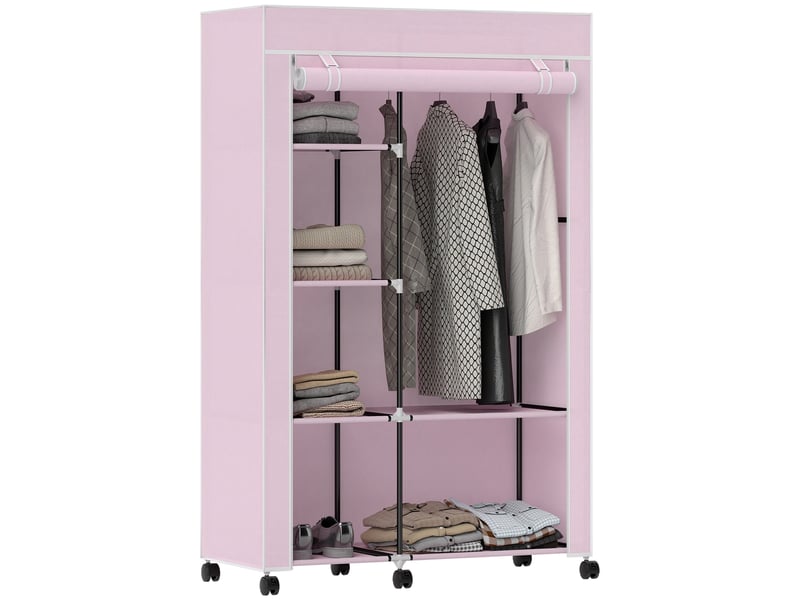 Armoire en tissu à roulettes, armoire portable avec 6 étagères et 1 tringle à vêtements pour la chambre, 103 x 43 x 162,5 cm, rose  - Conforama A