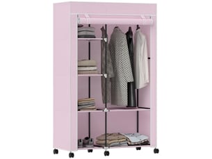 Armoire en tissu à roulettes, armoire portable avec 6 étagères et 1 tringle à vêtements pour la chambre, 103 x 43 x 162,5 cm, rose