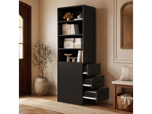 Bibliothèque 60x38x180 cm, tiroirs latéraux réversibles gauche et droite, meuble salon et bureau, aggloméré, en noir