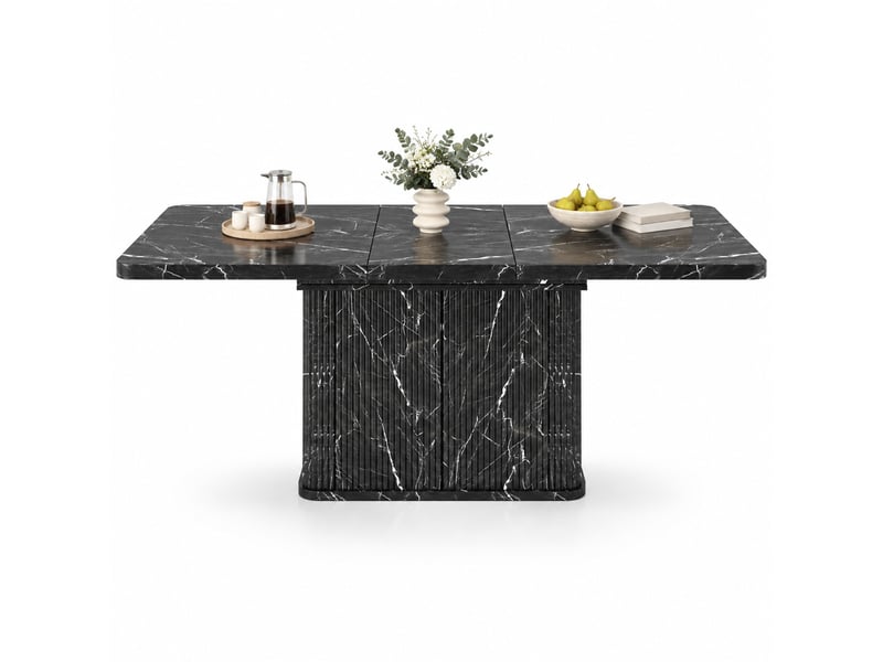  Table à manger extensible 140-180x80 cm – noir veiné – rangement dissimulé, plateau modulable – pratique  - Conforama A