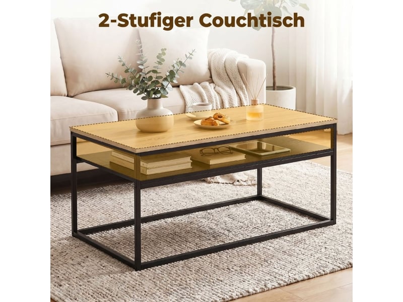  Table de salon 100 x 59 x 47 cm style industriel rangement inférieur aspect chêne  - Conforama D