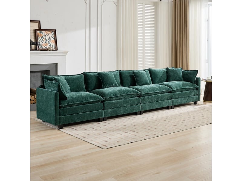 Canapé 4 places nuage moderne sectionnel salon chambre appartement coussin double couche rembourré tissu chenille respirant vert - Conforama B