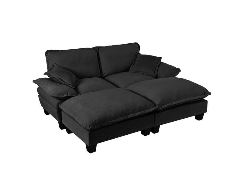  Canapé d’angle cloud 4 places en chenille noir avec 2 ottomans mobiles  - Conforama A