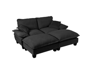 Canapé d’angle cloud 4 places en chenille noir avec 2 ottomans mobiles