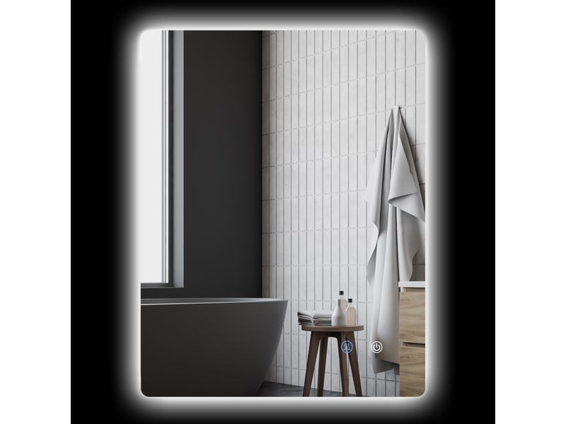 Miroir rectangulaire mural lumineux led de salle de bain 80 x 60 cm luminosité réglable blanc transparent - Conforama B