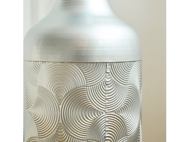  Lot de 3 vases de sol 50, 66 et 83 cm argentés en métal, motif ondulé pour plantes et fleurs séchées  - Conforama D