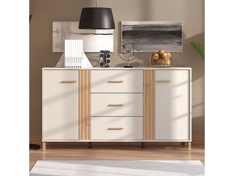  Buffet frisanco, bahut 2 étagères, 164x40x90h cm blanc crème Frisanco - Conforama B