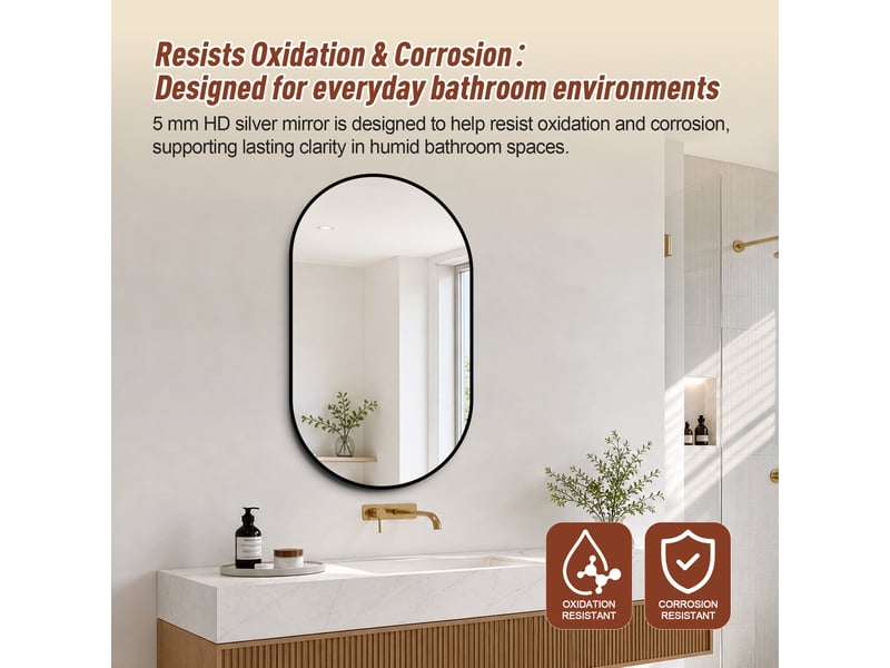  Miroir arqué mural avec cadre noir, 60 x 90 cm  - Conforama E
