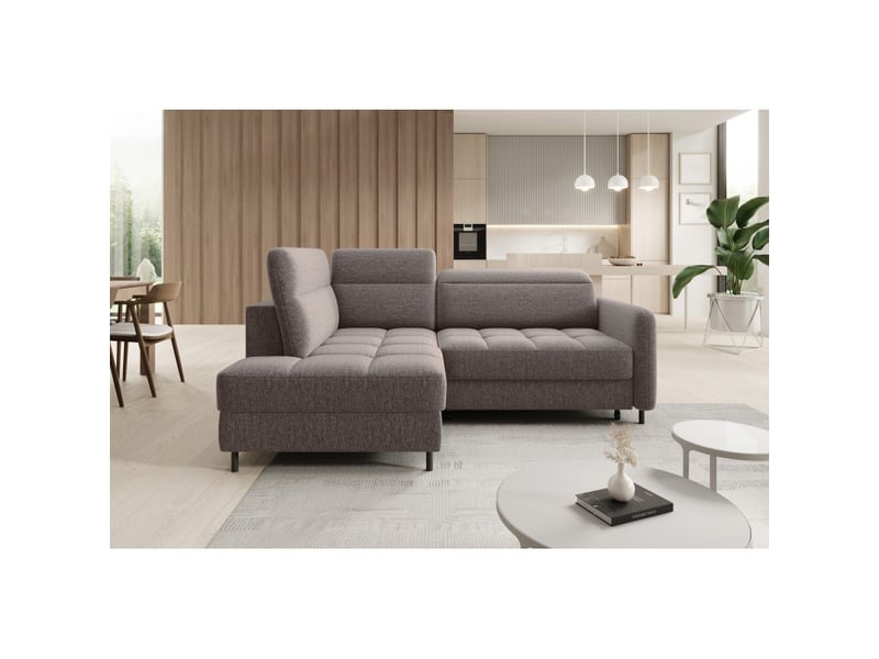 Canapé d'angle gauche convertible barnea 208 cm marron avec rangement - Conforama E