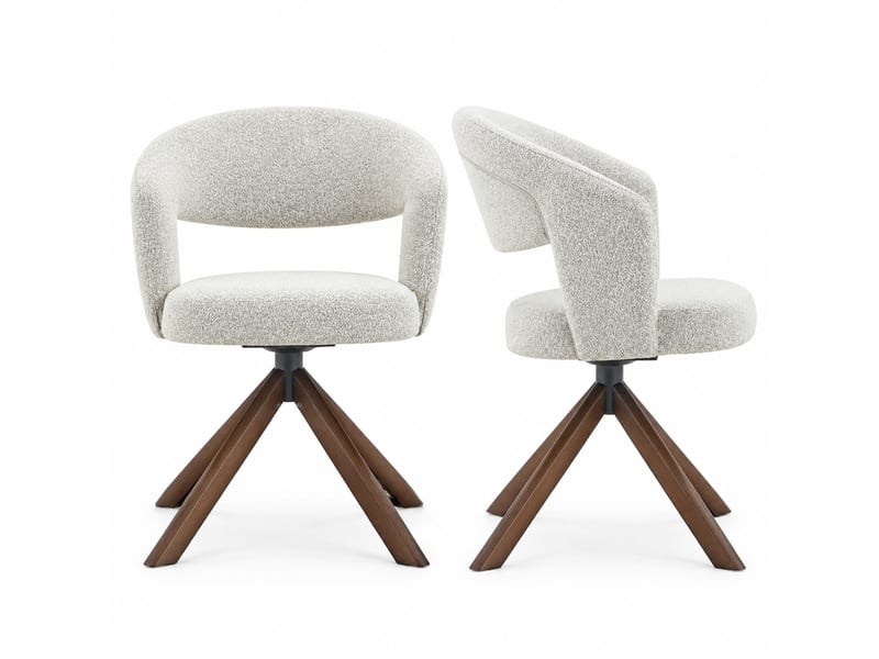 Lot de 2 chaises de salle à manger pivotantes 360° - dossier incurvé, pieds en bois massif, tissu gris clair - Conforama A