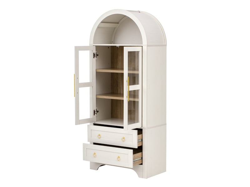  Vaisselier blanc avec portes en verre et tiroirs, buffet haut pour salle à manger 180cm (sans matelas).  - Conforama A