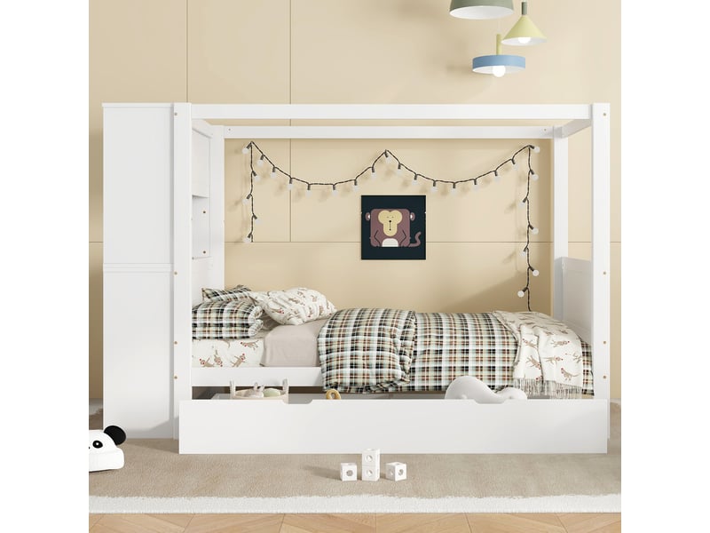 Lit simple en bois massif et panneaux de fibres moyenne densité blanc 90x200 cm - Conforama D