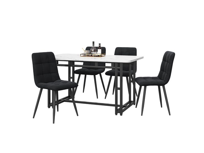 Ensemble table à manger 120x70 cm avec 4 chaises, style moderne, velours noir, pieds noirs en métal