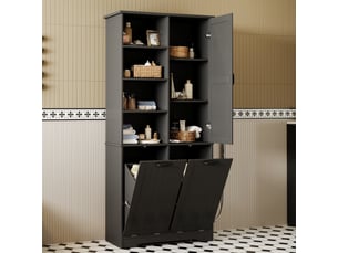 Armoire de salle de bain 78x35x172 cm, laquée anti-humidité, 2 paniers à linge, noir