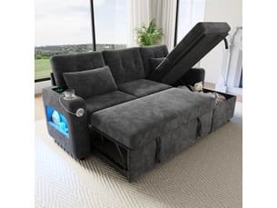 Canapé d'angle droit convertible Bliss Lite 3 places Tissu gris avec coffre de rangement
