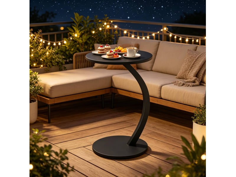  Table d'appoint 40x40x65 cm en forme de c mdf métal noire  - Conforama D