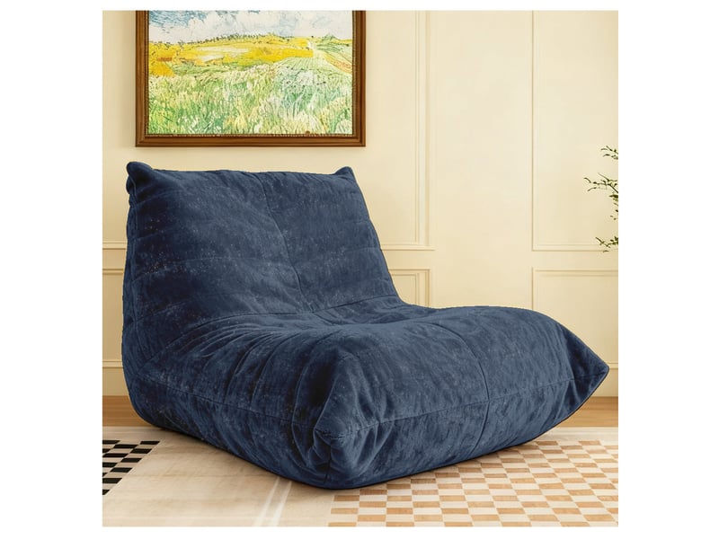  Chauffeuse matelassée chenille bleue pailletée fauteuil de sol 90x100  - Conforama C