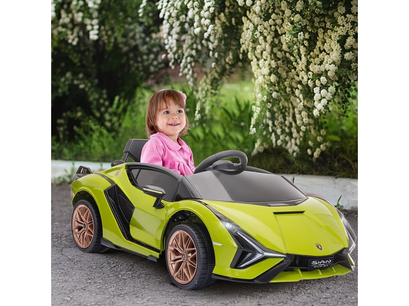 Voiture électrique pour enfants, lamborghini, 3-5 kmh, télécommandée, pour les 3-5 ans, verte  - Conforama D