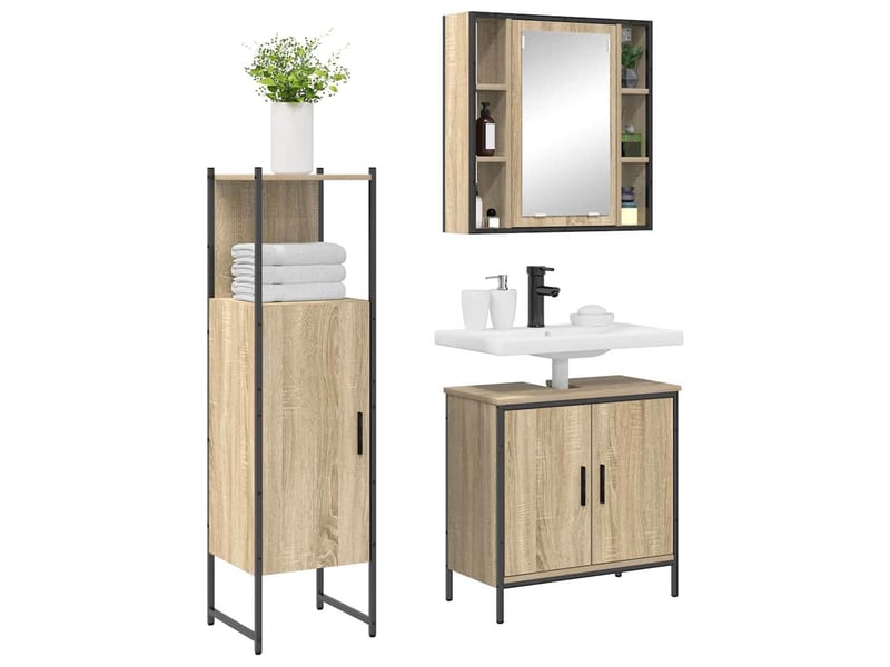 Ensemble de mobilier de salle de bain 3 pièces marron cf64487 - Conforama C