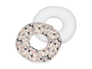 Coussin rond post natal triangles beiges – blanc